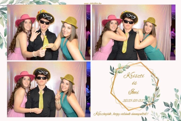 Photobox bérlés alkalmával készült fotó, amelyen a vendégek vidám pillanatokat osztanak meg.